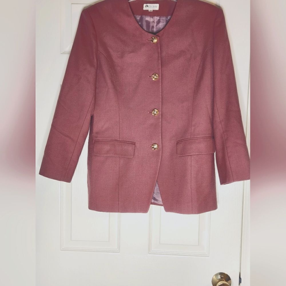 Vtg Cecilene 11AR Puce Pink Pockets Lined 100% WOOL Buttons Up Women’s Blazer